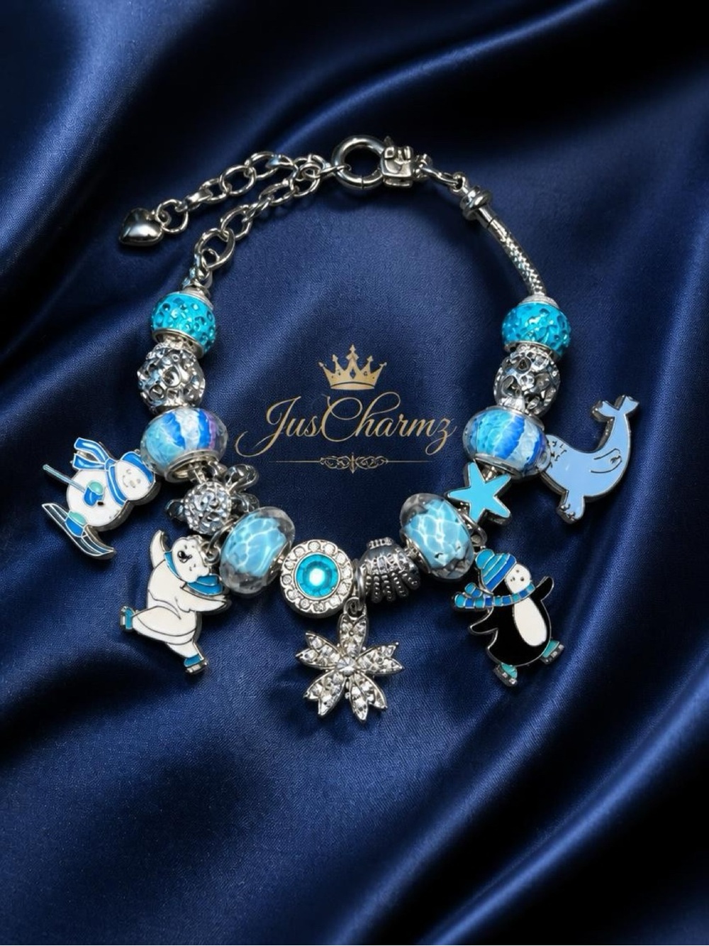 Blue Winter-Themed Charm Bracelet